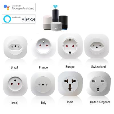 China Universal Alexa Google Home Smart Power Universal Plug With Battery Watch Timer Tuya Wifi Smart Voice Control Socket Outlet for sale