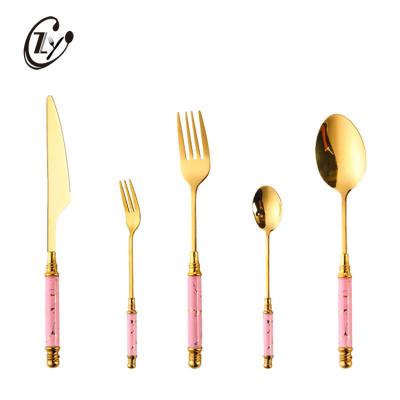 China Durable Nordic Luxury Ceramic Handle Cutlery Sets Elegant 5 Piece Stainless Steel Flatware Sets for sale