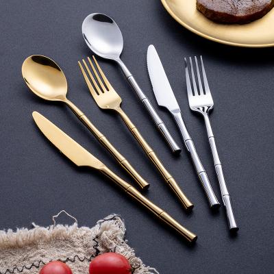 China Durable High End Gold Mirror Polish Household Cutlery Set 18/08 5 Piece Stainless Steel Flatware Sets For Wedding Hotel for sale