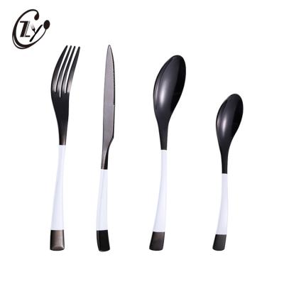 China Durable Dishwasher Safe White Handle Cutlery Sets Black Stainless Steel Flatware Set For Housewarming Gift for sale