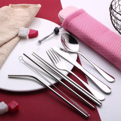 China Viable Amazon Sells Spoon Fork Knife Straw Set Portable Travel Stainless Steel Cutlery Set With Case for sale