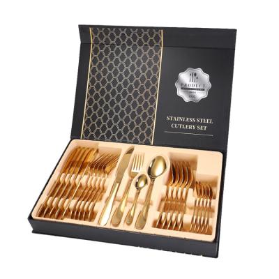 China Hotel Restaurant Wedding Stainless Steel Silverware Flatware Plated Viable Set 24pcs for sale