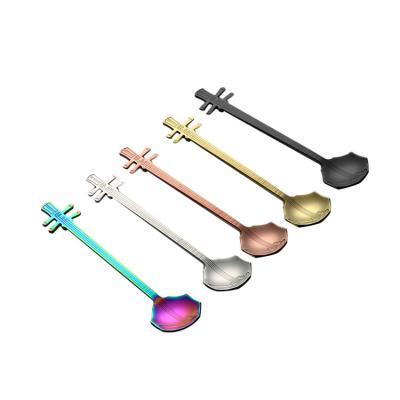 China Viable Hot Selling Black Gold Guitar Shape Spoon Stainless Steel Coffee Tea Milk Spoon For Picnic Family for sale