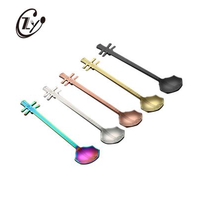 China Viable Hot Selling Black Gold Guitar Shape Spoon Stainless Steel Coffee Tea Milk Spoon For Picnic Family for sale