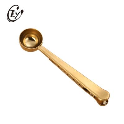 China 15ml Coffee Sustainable Measuring Scoop With Logo Stainless Steel Metal Gold Copper Coffee Bean Tea Spoons With Bag Clip for sale