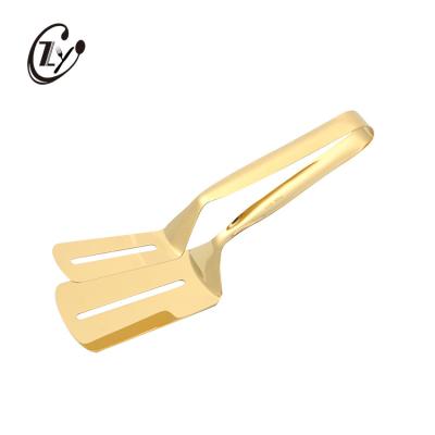 China Sustainable High Quality Gold Plated Bread Hold Food Tong Stainless Steel 18/10 Steak Clip BBQ Tongs for sale