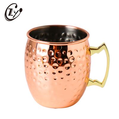 China 500ML Beer Mug Stainless Steel 16Oz Moscow Mule Copper Hammered Viable Copper Clad Beer Mug With Handle for sale