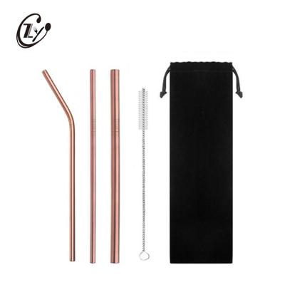 China Viable 4pcs Portable Reusable Bubble Tea Straws 304 Stainless Steel Metal Drinking Straws With Bag for sale