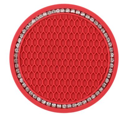 China Diamond Fashionable Solid Color Pvc Absorbent Around Cup Universal Auto Anti-skid Mat Holder Car Diamond-studded Bling Car Coaster for sale