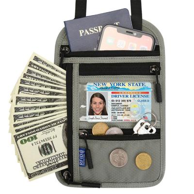 China Passport Travel Neck Passport Bag Hanging Rfid Blocking Wallet Pocket Card Passport Holder With Clear Window for sale