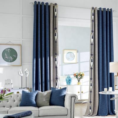 China Blackout QINGYING Factory Customized Grommet Top Blue Curtains Drapes Canvas For Home Decor for sale