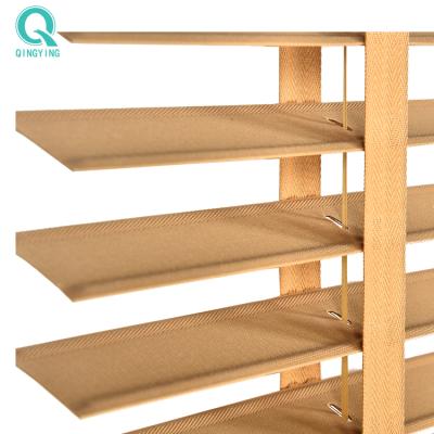 China QINGYING Factory Fireproof Slat Roll Up Shade Bamboo Faux Wood Venetian Window Blinds With Tilt Mechanism For Light Adjustment for sale