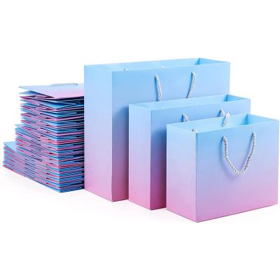 China Quality Eco-friendly Stable Blue Pink Gradient Mixed Kraft Paper Shopping Bags With Handles Business Lunch Grocery Shop Retail Bags for sale