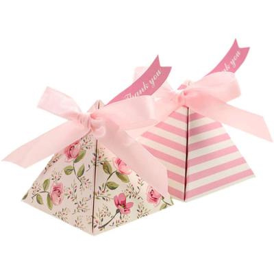 China Recycled Materials Direct Manufacturer Double Sided Printing Flower Paper Candy Packaging Triangle Wedding Gift Boxes for sale