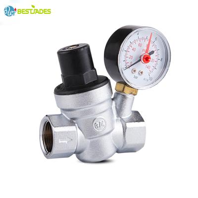 China Regulator Vave General Brass Hydraulic Pressure Reducing Safety Valve With Gauge Meter BJ44001 For Water Heating System for sale