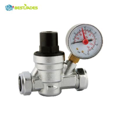 China General Brass Hydraulic Pressure Reducing Regulator Safety Valve With Gauge Meter BJ44002 For Water for sale