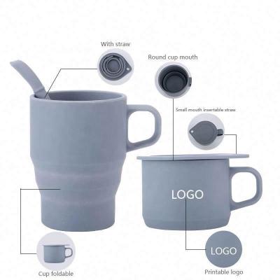 China Viable Customized Logo BPA Free Silicone Cup Wholesale Customized Collapsible Coffee Mug for sale