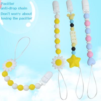 China New Design BPA Anti - Pacifier Holder Baby Silicone Clip Chain Dummy Clip Chain Dummy Pacifier Clip Chain for sale