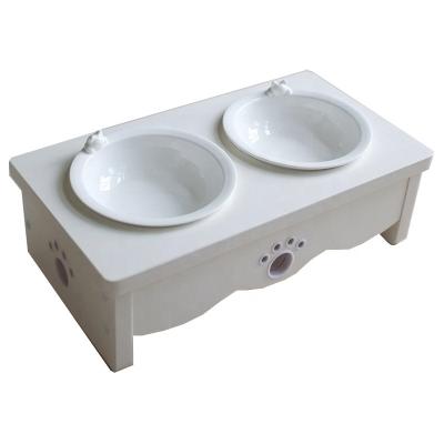 China Sustainable Bowls Original Double Designed Ceramic Cat Food Feeding Bowl With Wooden Rack for sale