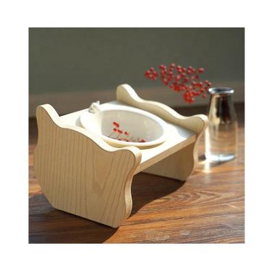 China Sustainable One Bowl Original Designed Ceramic Cat Food Feeding Bowls With Wooden Rack for sale