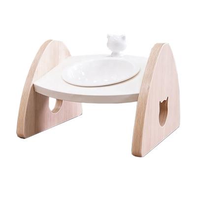 China Sustainable One Bowl Original Designed Ceramic Cat Food Feeding Bowls With Wooden Rack for sale