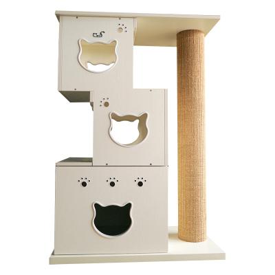 China Floor CatS-D5b-1 Cat Modern Climbing Tree Floor Wooden Cat Tree 3 Toy-Wooden Brick and Sisal for sale