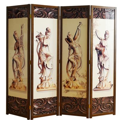 China Wood ; Partition 4 Panel Wood Wall Separated Foldable Solid Wood Room Divider Screen for sale