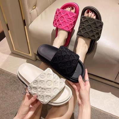 China 2023 Durable High Quality Embossed Luxury Slipper Sandals, Fashion PU Magic Sticker Slippe Unisex Slippers For Women for sale