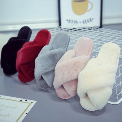 China Women's Fashion Winter White Slippers Plush Indoor Bedroom Slipper Indoor Fluffy Bottom Soft Home Simple Custom Made Sweat-absorbent Fur For Women for sale