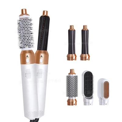 China 360 rotating 5 in 1 One Step Hair Dryer Hot Air Brush Platinum Gold 1000W Multifunctional Curling Iron Hair Straightener for sale