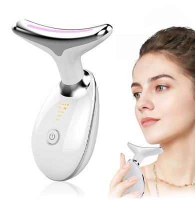 China Skin Rejuvenation Anti-Aging Vibration Red Blue Light Neck Face Lifting Tightening Massager V Face Neck Lift Device for sale