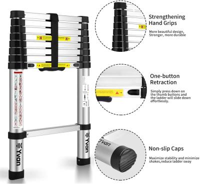 China Folding Ladders 8.5 One Button Retract Aluminum Telescopic Extension Ladder for sale