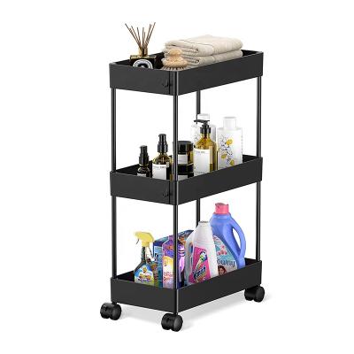 China Sustainable 3 Tier Organizer Slim Bathroom Storage Classic Utility Rolling Cart With Wheels for sale