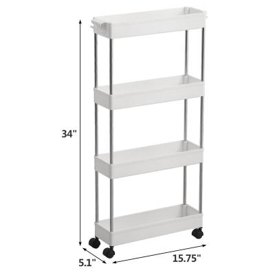 China Sustainable 4 Tier Organizer Slim Bathroom Storage Classic Utility Rolling Cart With Wheels for sale