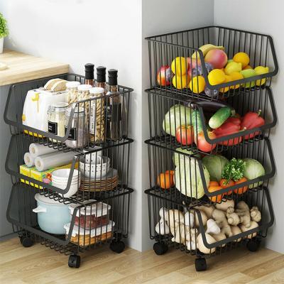 China 4 Tier Metal Wire Vegetable Storage Cart Sustainable Serving Rack Stackable Storage Baskets For Kitchen for sale