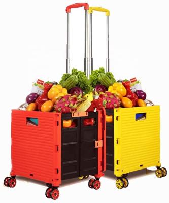 China Collapsible Serving Trolley 4 Wheeled Serving Trolley Folding Rolling Crate Handcart Folding Serving Trolley for Travel Shopp for sale