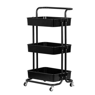 China Mobile Europe 3-Tier Storage Cart Shelves Utility Rolling Cart For Office Home And Kitchen for sale