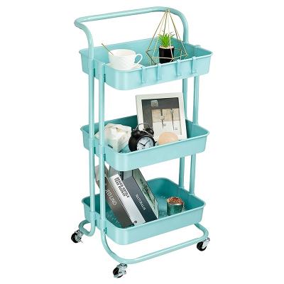 China 3 Tier Modern Rolling Cart Utility Cart Storage Shelves Organizer with Plastic Basket for sale