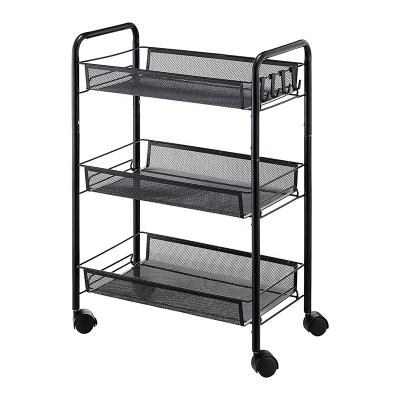 China Corrosion Protection Mesh Wire 3 Tier Cart Utility Shelf Storage Cart Multifunctional Rolling Organizer for sale