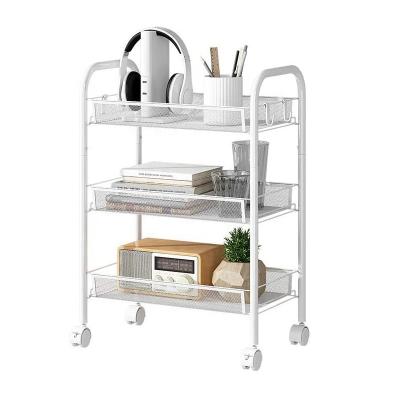 China Corrosion Protection Mesh Wire Storage Rolling Trolley Kitchen Serving Carts with Mesh Basket for sale