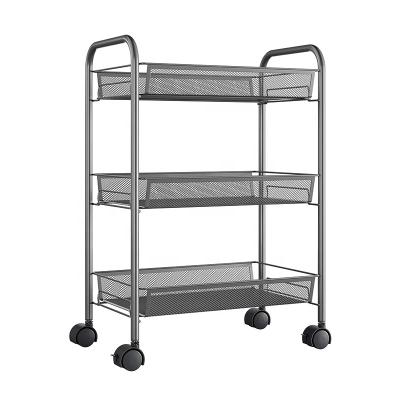 China 3-Tier Corrosion Protection Metal Storage Utility Cart Mesh Wire Rolling Cart with Lockable Caster Wheels for sale