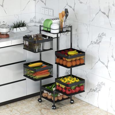 China Sustainable Rotating Multi Layer Kitchen Shelf Square Layered Standing Kitchen Storage Unit Rotating Vegetable Shelf Rack for sale