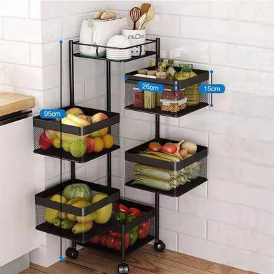 China Sustainable Kitchen Storage Rack Rotating Square Kitchen Rack Basket Household Fruits And Vegetables Rotating Storage Cart for sale