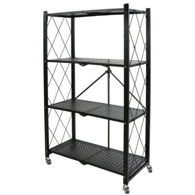 China Wholesale Home Supply Easy Installation Iron Black Metal 3/4/5 Tiers Folding Shelf Rack For Storage Kitchen Tableware for sale