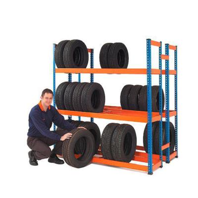 China Corrosion Protection Heavy Duty Boltless Steel 3 Tier Storage Shelving Garage Tire Rack for sale