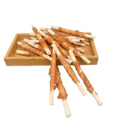 China 2022 Viable Hot Sale Drying Cowhide Stick Wraps Chicken Natural Pet Treats Molar Bar Pet Food Dog Snacks for sale