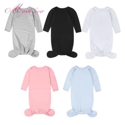 China Breathable Cotton Solid Color Baby Sleeping Sack Breathable Custom Knitted Newborn Infant Unisex Baby Knotted Dress Blanks for sale