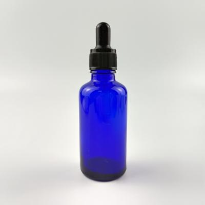 China Cosmetic Blue Glass Dropper 50ml Essential Oil Refillable Bottles With Glass Eye Droppers for sale