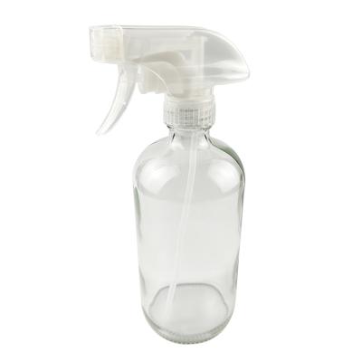 China 500ml 16oz Cosmetic Clear Transparent Round Boston Trigger Spray Glass Bottles for sale