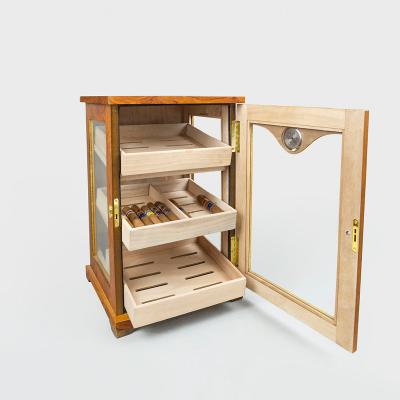 China Custom Handmade Spanish Cedar Cigar Humidor Display Cabinet American Style with Hydrometer Glass Humidor for sale